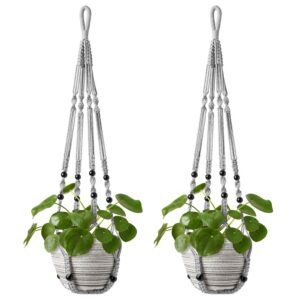 Mkouo Makramee Pflanzenhänger Blumenampel Grey 89cm 2-Pack für Balkon Dekoration