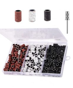Luckaide 210 Stück Schleifhülsen Nagelfräser für Professionelle mit 3/32 Zoll Nagelbohrer und Schleifbänder in 3 Farben