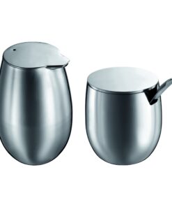 Bodum K1305-57 Columbia Zucker und Milch Set, Edelstahl - Holzhandlungsvorlage für Kaffeeliebhaber - für den Haushalt -