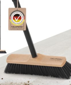 Hausfelder Besen mit Stiel Schwarz für Indoor, Haushaltsbesen 30cm breit, Holz Kehrbesen weiche Borsten