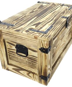 weeco Holztruhe Massivholz Industrieller Stil 80x45x45cm Geflammt - Multifunktionale Schatztruhe Spielzeugkiste Bank Bei