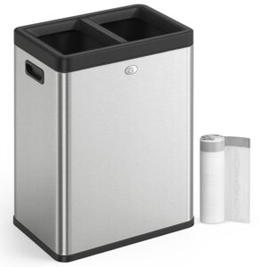 SONGMICS ULTB710E50 Edelstahl Mülleimer, Doppelfach, 2 Stück - Büro und RestaurantṢeiung, Abfall und Recyclingferred