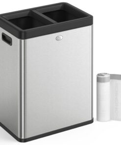SONGMICS ULTB710E50 Edelstahl Mülleimer, Doppelfach, 2 Stück - Büro und RestaurantṢeiung, Abfall und Recyclingferred
