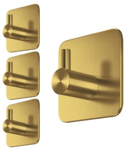 Menz Rostfreie goldene Handtuchhalter ohne Bohren - Klebehaken Edelstahl - praktisch für Bad und Küche - 4er Set - wasse