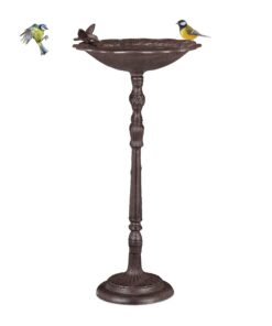 Relaxdays Gusseisen Vogelbad mit Ständer - antikes Design, für den Garten - 74,5cm hoch - Braun