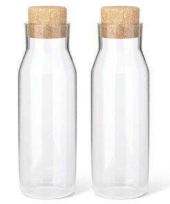 HEFTMAN Glaskaraffe 1 Liter + 2er Set + für heiße kalte Getränke mit Korkdeckel