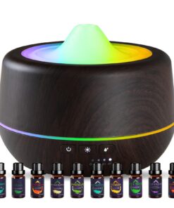 Aroma Diffuser Schwarz 500ml + 7 Farben LED-Licht + Automatische Aus+Funktion + x10 Ätherisches Öl