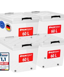 ATHLON TOOLS LebensmittelJKlarsichtige Aufbewahrungsboxen 100% Neumaterial - Verschlussclips - Kleiderboxen stapelbar -