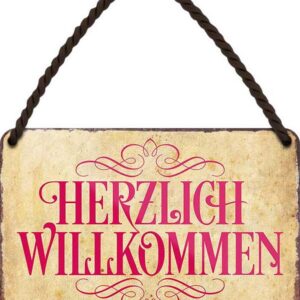 WOGEKA ART Retro Blechschild - Herzlich willkommen - perfektes Geschenk zum Geburtstag und Weihnachten 18x12 cm Vintage-