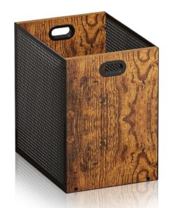 Industriestil Mülleimer aus Eisen & Holz 16,8 L für Büro, Küche & Wohnzimmer - Rechteckig mit Griffen 28x20x30 cm