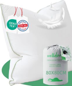 Welldora Premium Kopfkissen 80x80 | 100% natürliche Daunenfasern & Federn | Ergonomisch für Schmerzen befreit