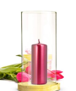 Sendez Windlicht Glaszylinder für Wohnzimmerszene zur Stimmungserzeugung | Holzteller Kerzenhalter mit Glaszylinder Sen