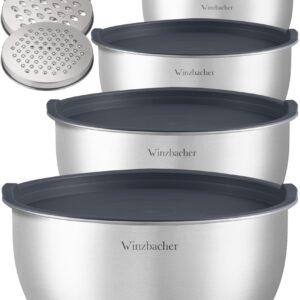 Winzbacher Edelstahl Rührschüssel mit Deckel 5er Set 1l + 1.5l + |5l + |5l + |5l | Spülmaschinenfest + rutschfest + stap