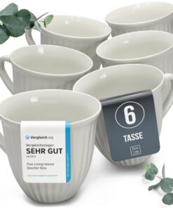 Steingut Kaffeetassen 6 Personen Hygge TESTSIEGER Beige Skandinavisch