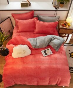 Bettwäsche Home Textiles Verdickung Warm Flanell Königin 90X90IN-Orange Rot Soft Touching