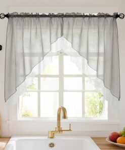 Curtain 2er Set Grau Voile Küche H80 x B80 cm, Double Layered Design, Suitable for Balkon, Café, Wohnwagen