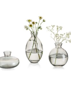 3er Set Mini Glasvasen Grau Vintage Handmade Verschiedene Größen für Tischdeko Hochzeit Wohnzimmer