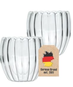 Intirilife 2x Doppelwandige Thermot Gläser -hitzebeständiges Tee Kaffee Glas ohne Henkel - Cappuccino Latte Ideal für Te