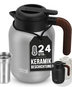 LEBENLANG Thermoskanne 1,5L 24h Heiß mit Teesieb Keramikbeschichtung