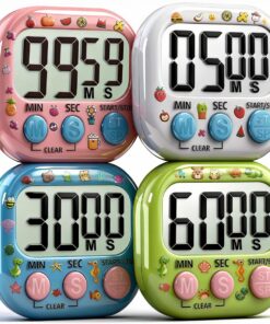 4er Set Digitaler Eieruhr Timer mit Stoppuhr & Lauter Alarm für Kinder Küche Kochen Lernen