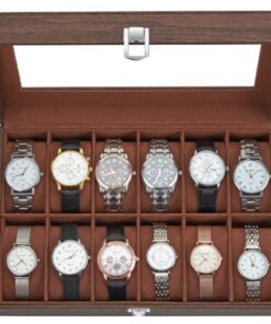 Ohuhu Uhrenbox 12 Fächer, Glasdeckel & Metallschnalle, Geschenkidee für Herren & Frauen, Weihnachtspräsent