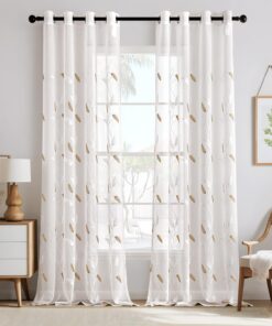 MIULEE Voile Vorhänge für Wohnzimmer und Schlafzimmer - Elegante Transparente Gardinen mit Blättermuster und Stickerei -