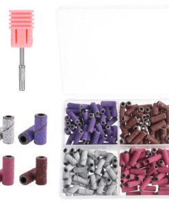 Prasacco 200 Stück Schleifhülsen Nagelfräser, 80/150/180/240 GRIT Schleifbänder, 4 Farben, Schleifland unter Aufbewahrun
