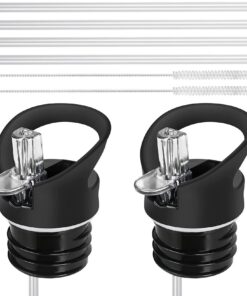 2er Set Schwarze Strohdeckel Ersatz für Standard Trinkflaschen mit Strohhalm & Reinigungsbürste