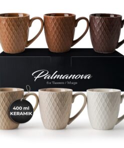 MIAMIO Kaffeetassen Set 6x400 ml - Moderne Keramik Tasse Matt - Palmanova Kollektion (Beige) – Groß - Perfect für Haus u