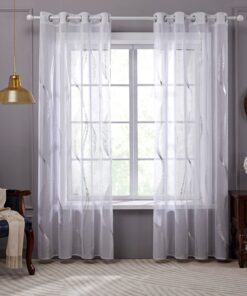 Deconovo Weißer Vorhang Transparent Leinenoptik Wohnzimmer, 245x140, Kurve Welle Global Recycled Standard OEKO-TEX STAND