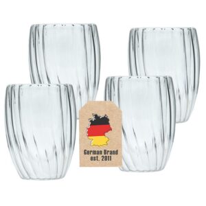 Intirilife 4x Doppelwandige Thermo Gläser -hitzebeständiges Tee Kaffee Glas ohne Henkel- Tassen Set 2 teilig- Schwebeeff