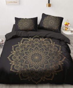Luowei Bohemian Bettwäsche Schwarz Gold Mandala Muster Set Microfaser Reißverschluss Kissenbezug