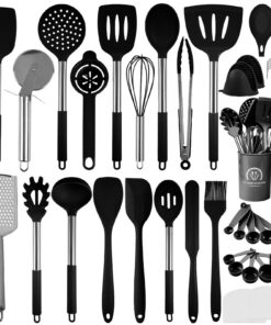Küchenhelfer Set Silikon, Spülmaschinenfest, Kochutensilien mit Halter und Haken, Antihaft Hitzebeständig, tägliches Ko