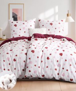 Aisbo Bettwäsche Baumwolle Rosa Herzen Muster - Wendebettwäsche mit Reißverschluss 80x80 cm,ÖKO-TEX Standard 100