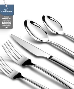 TAN REN Edelstahl Besteck Set 12 Personen, 60-Teiliges Besteckset für Küche/Restaurant, Elegantes Essbesteck mit Messer
