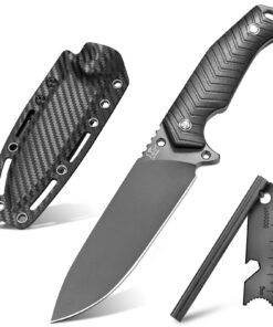 LOTHAR BAT Outdoor Feststehender Messer, 12cm D2 Stahl, Full Tang, G10 Griff & Feuerstahl für Jagd & Survival, inkl. Ky