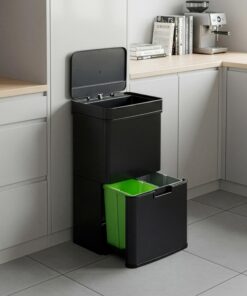 en.casa Sensor Mülleimer Venna Küche - 3-Fach-Trennsystem, 72 L, Edelstahl, Schließdeckel, modern Schwarz