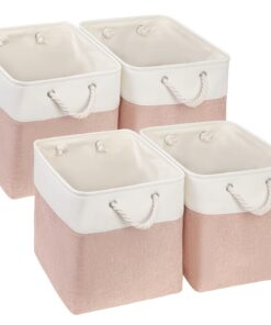 Mangata Stoffaufbewahrungsbox für Schrank und Regal (Rosa/Weiß, 4er Pack) | Mangata Würfelförmige Aufbewahrungskorb (