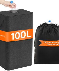 Lifewit 100L Dunkelgrau Pfandflaschen Sammelbehälter mit Deckel & Flaschentasche für Küche und Abstellraum