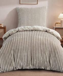 RUIKASI Winterflanell Bettwäsche - Plüshwarm für Beige 135 x 200.cm - Teddyfleece Bettbezug mit Reißverschluss, Kissenbe