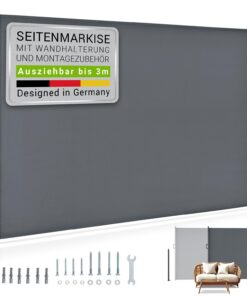 Juskys Ausziehbarer Balkonrollosie 200x300cm grau für Blickdichtes Sichtschutz auf der Terrasse