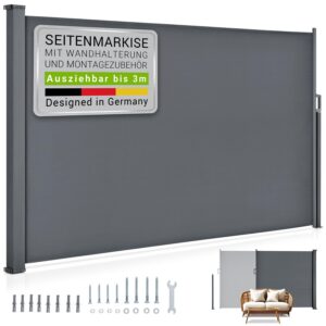 Juskys Ausziehbarer Balkonrollosie 200x300cm grau für Blickdichtes Sichtschutz auf der Terrasse
