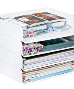 4-Stöckige Stapelbare A4 Dokumentenablage PET Kunststoff Weiß (4pcs), Briefkorb Organizer für Büro Zuhause Schule