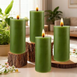 4 Stück Stumpenkerzen, Grün, Lange Brenndauer für Haushalt, Feiern und Gastronomie - Kerzen Set Säulenkerzen zur Deko