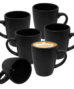 Feinkeramik Kaffeetasse 330 ml Schwarz Matt 6er Set Porzellan mit Henkel