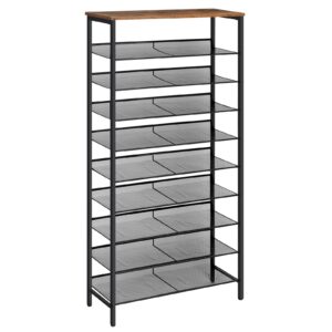 HOOBRO 10-Stöckiges Schuhregal, Platzsparend für Flur, für 36 Paar Schuhe, dunkelbraun-schwarz, EBF110XJ01