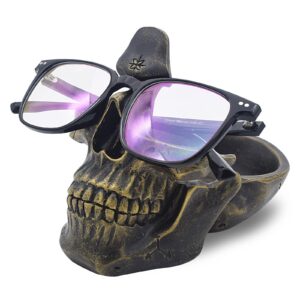 VIPbuy Schädel Brillenhalter mit Storage für Home-Office, Neuerung für Nachtpaletten, Geschenkidee Harz Statuette (kupfe