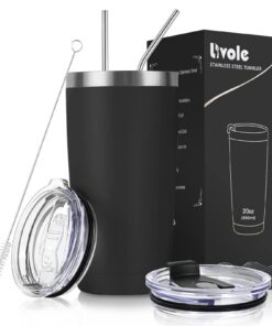 Livole Thermobecher 20oz für Männer und Frauen, Doppelwandig Vakuum Trinkbecher, Edelstahl mit Strohhalm undDeckel, perf
