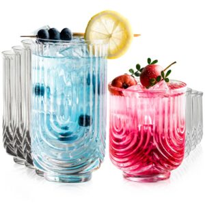 KEMORELA Art Deco Cocktailglas-Set 8-tlg. - Hochballgläser für Whisky & Cocktails - Spülmaschinenfeste Vintage-Gläser fü