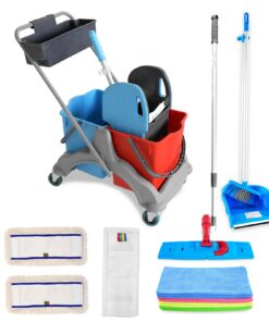 Hypafol Reinigungswagen mit Korb Set 50 cm | inkl. 2 x 25 l Eimer & Wischmopp-Presse | für Gewerbetreiber | für Innenrei